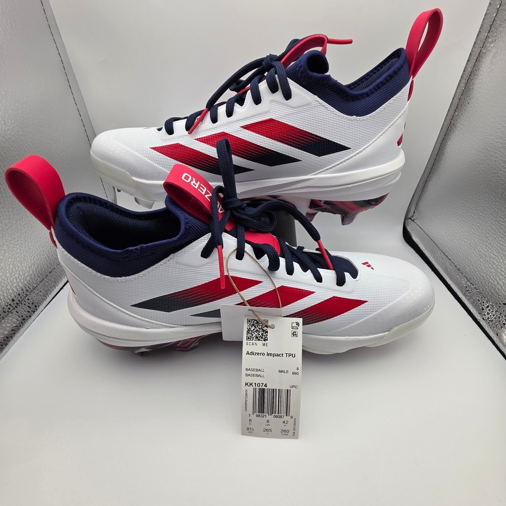 Adidas Adizero Impact TPU 2.0 USA Baseball Cleats White Red Blue KK1074 Mens 8.5